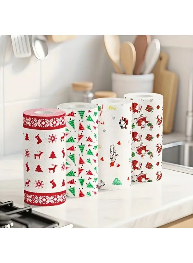 Christmas Kitchen Paper Rolls 3 Ply Disposable Cloths Bell Style Wet Dry Dual Use - Image 5