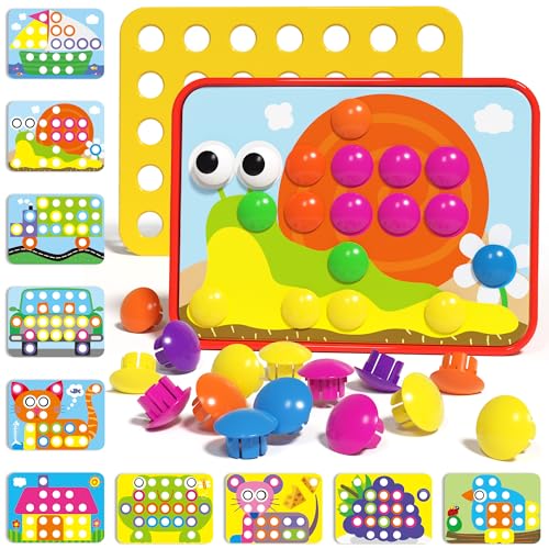 AMOSTING Button Art Toy – Educational Color Matching Mosaic Pegboard Sensory Learning Activity for Kids Age 3 4 5, Preschool Gift for Toddlers, Boys and Girls - Image 1