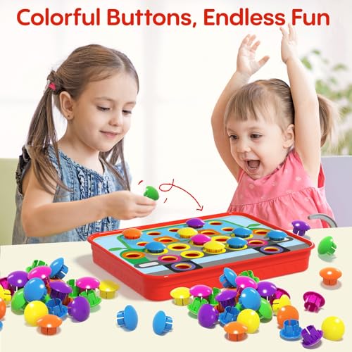 AMOSTING Button Art Toy – Educational Color Matching Mosaic Pegboard Sensory Learning Activity for Kids Age 3 4 5, Preschool Gift for Toddlers, Boys and Girls - Image 2