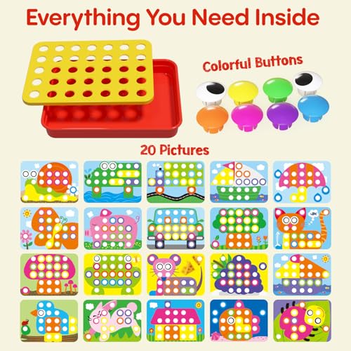 AMOSTING Button Art Toy – Educational Color Matching Mosaic Pegboard Sensory Learning Activity for Kids Age 3 4 5, Preschool Gift for Toddlers, Boys and Girls - Image 3