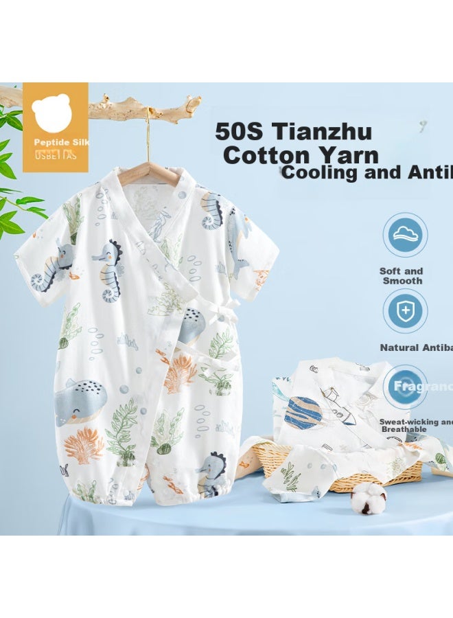 Beptides Beipesi Baby Clothes, Summer Thin Bamboo Cotton Onesie, Newborn Gauze Romper, Short-sleeve Infant Pajamas - Image 4