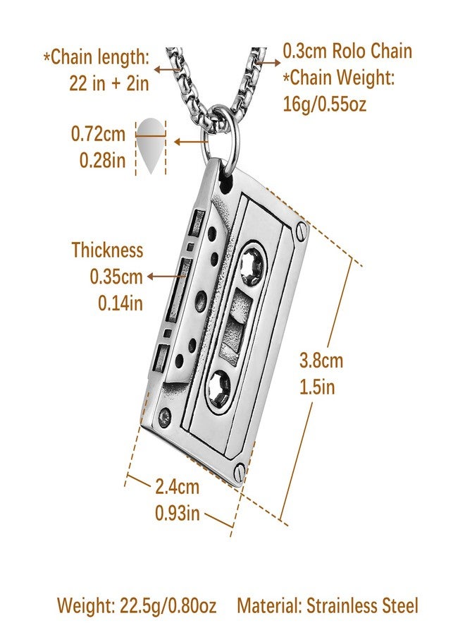 HZMAN Double Sided Stainless Steel Vintage Tape Necklace Hip Hop Pendant 22+2 Inch Box Chain - Image 5