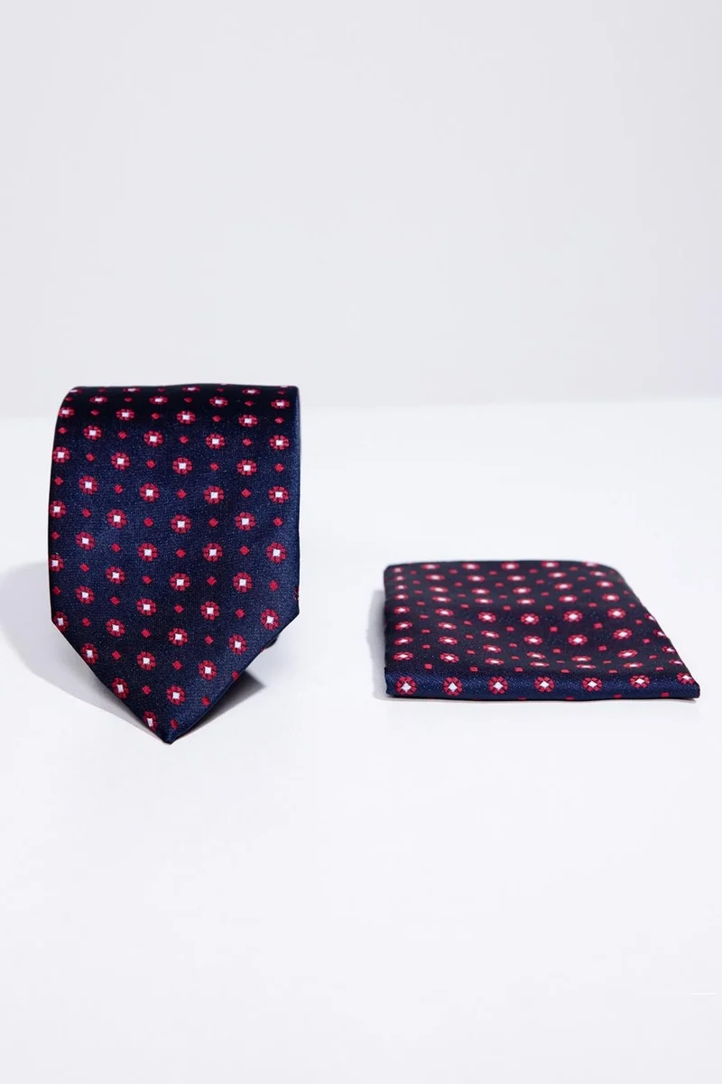 Tudors Classic Pocket Handkerchief Patterned Navy Blue Tie