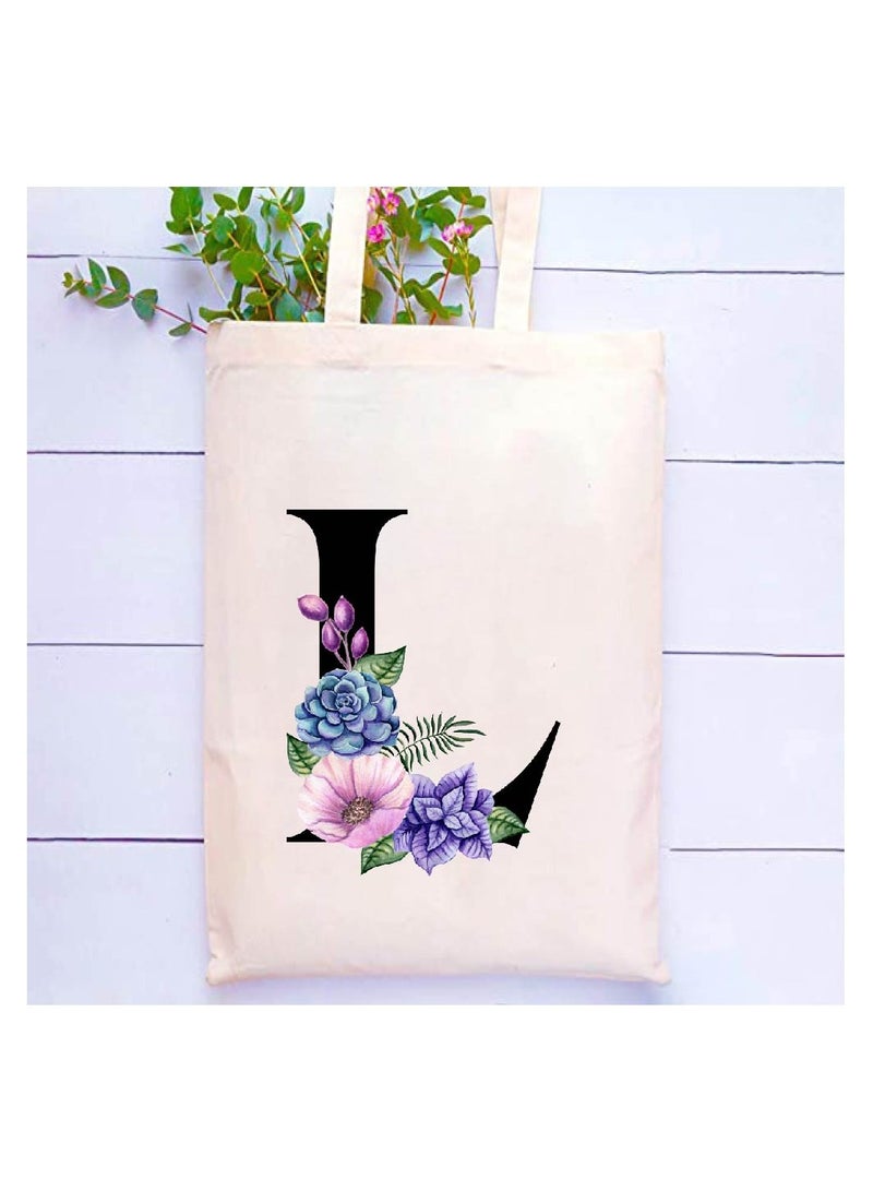 PRINTSHOP4ME Initial Letters Canvas Cotton Tote Bag, Cosmetic Pouch, and Stainless Steel Travel Mug - A Stylish Pack of 3 Combo Set for Girls - Gift for wedding - Gifts for girls - Gift for friends  - Image 2