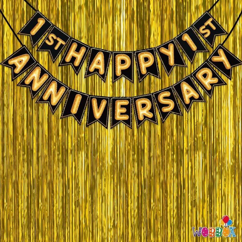 WOBBOX Happy Anniversary Bunting Banner, Anniversary Decoration for Home, Happy Anniversary Decoration Items - Image 1
