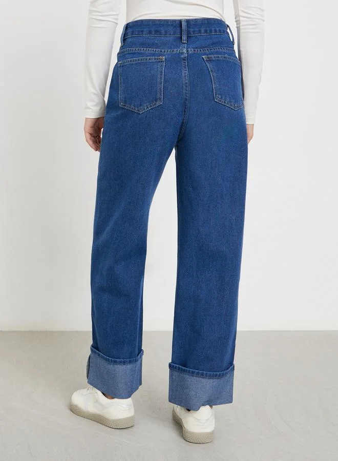 Styli  Blue High Rise Wide Leg Jeans for Women | Best Price UAE