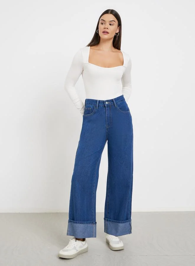 Blue High Rise Wide Leg Jeans