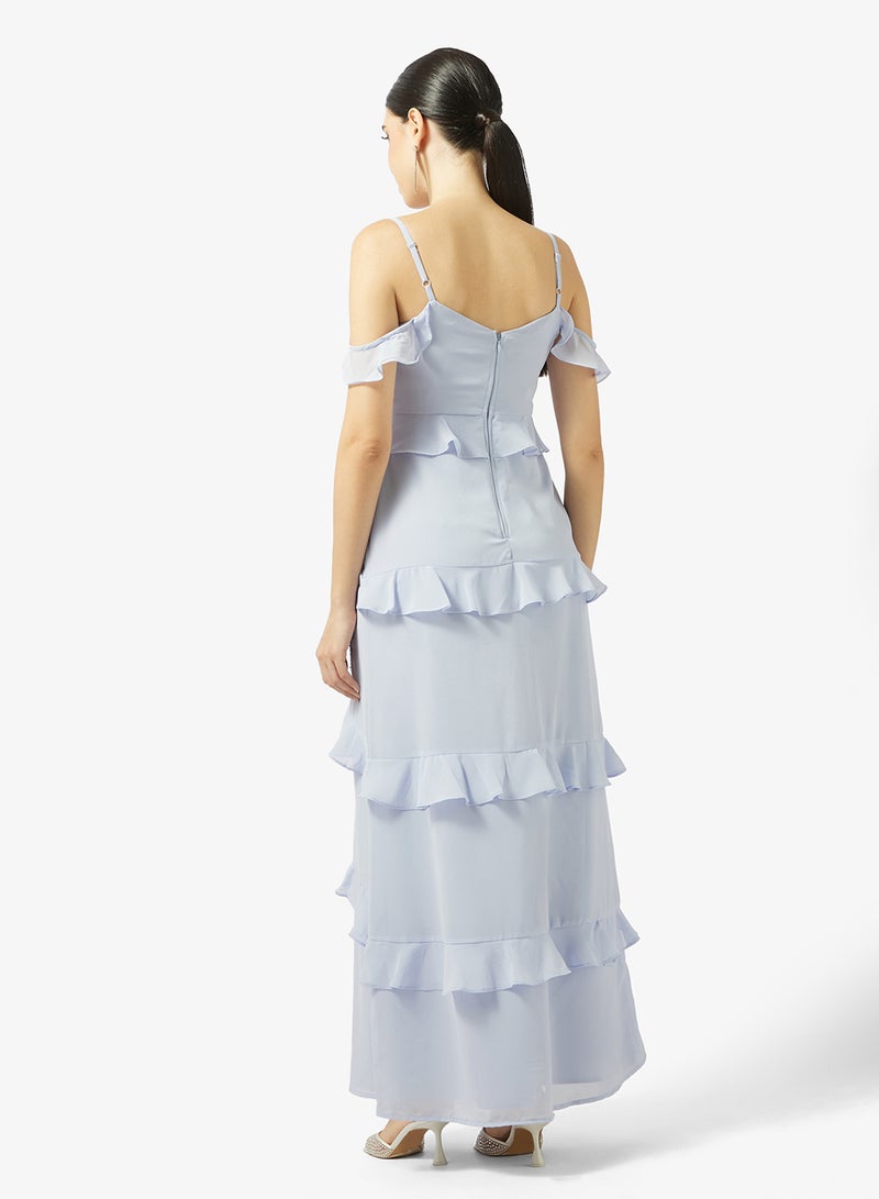 مايا فستان ماكسي مطرز بكتف مكشوف وكشكشة - Image 2