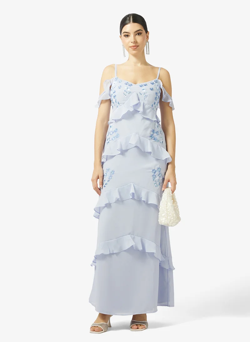 Maya  Cold Shoulder Embroidered Maxi With Ruffles for Women | Best Price UAE