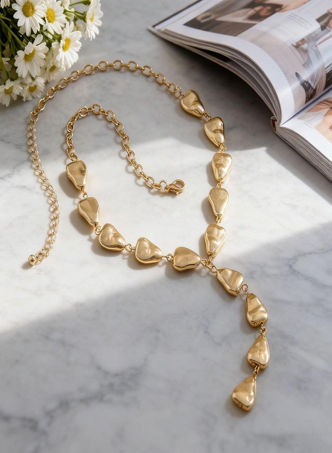 Amaal Long Chain Style Necklace for Women | Gold Plated Beaded Drop Pendant | Stylish Jewellery | Aesthetic Chains | Western Jewellery for Girls | Statement Necklace-43 - Image 4