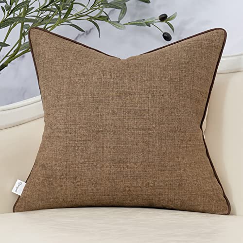 Yangest Patchwork Pillow Cover 20x20 Inch Luxury Cotton and Linen Cushion Cover Square Pillowcover for Couch Bedroom Living Room, Brown - Image 2