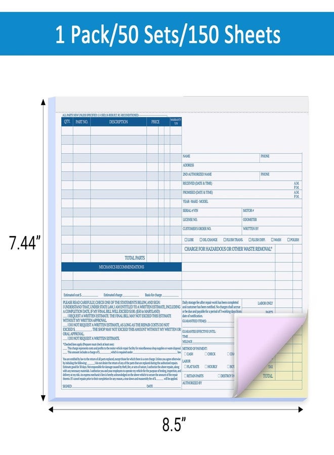 suituts Auto Repair Invoice Book, 50 Sets, 3 Part, 8.5X7.44 Inch, GT3870 - Image 2