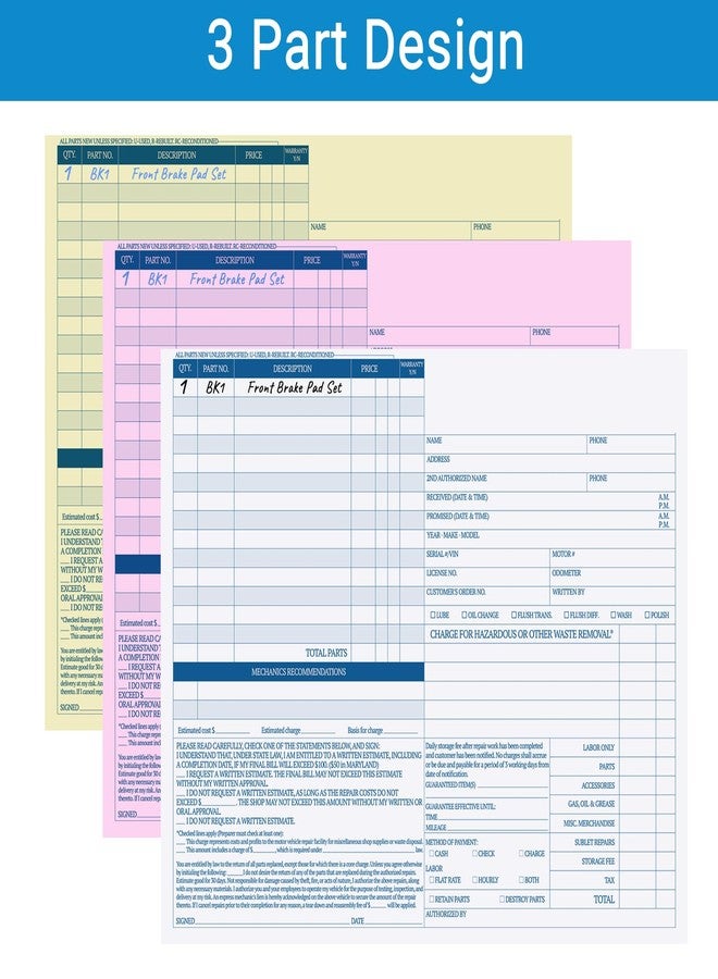 suituts Auto Repair Invoice Book, 50 Sets, 3 Part, 8.5X7.44 Inch, GT3870 - Image 4