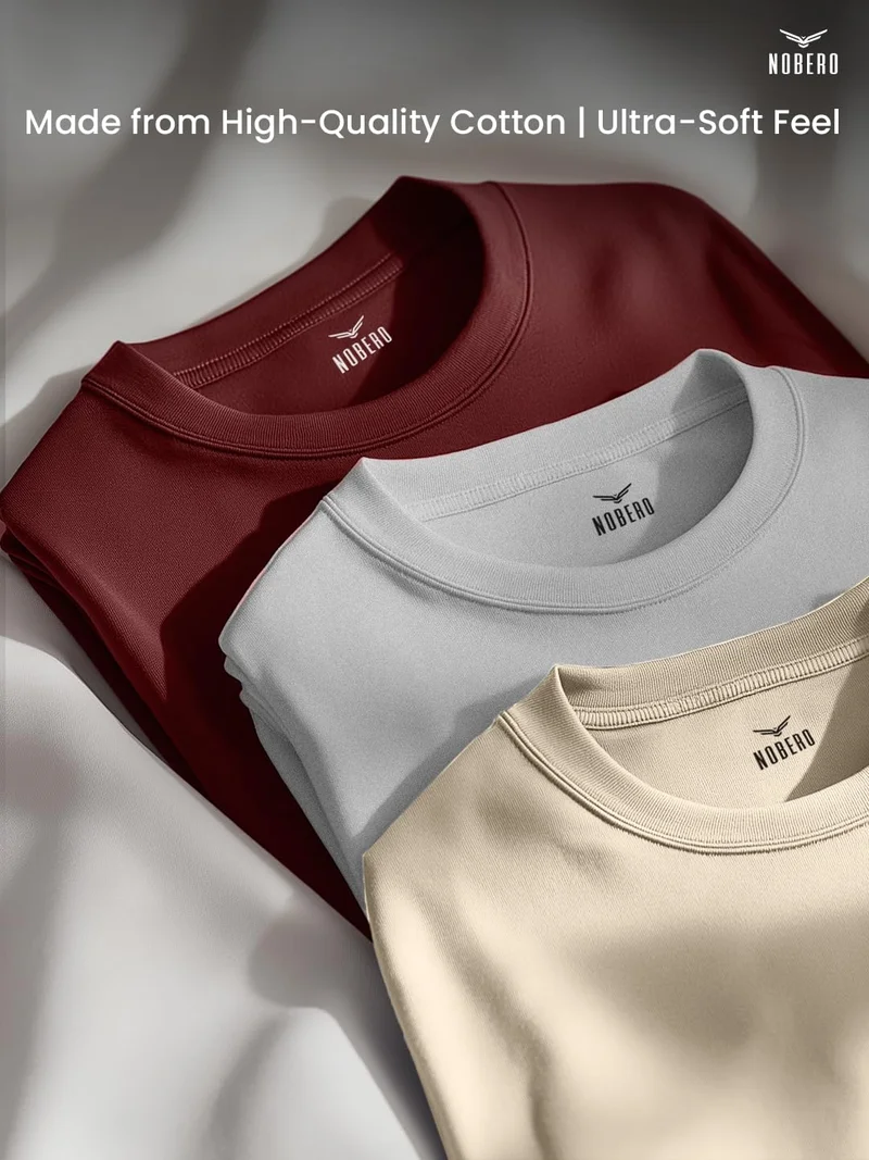 NOBERO Men's Cotton Solid Regular Fit T-Shirt