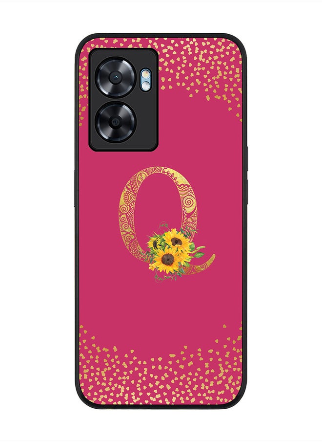 Stylizedd Rugged Black edge case for Oppo A57, Slim fit Rubber Edges Thin Cover -  Custom Monogram Initial Letter Mandala Floral Pattern Alphabet- Q  (Dark Pink Rose )  - Image 1
