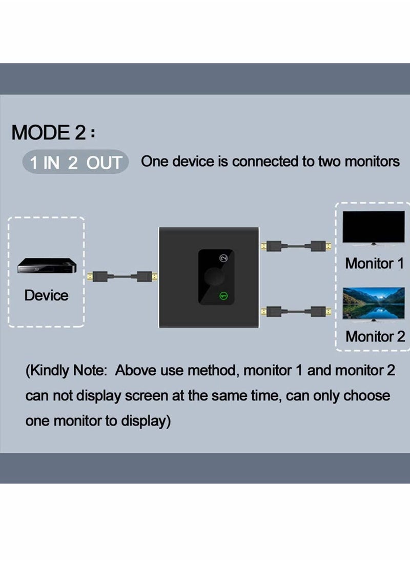 Y&D - HDMI Switch, 2.0 Splitter 2 x 1/1 2. No External Power Required Aluminum Alloy 60Hz Support 4K 3D HD 1080P for Xbox PS4 Roku HDTV, Switcher Input 1 Output - Image 1