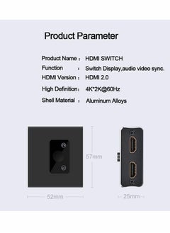 Y&D HDMI Switch, 2.0 Splitter 2 x 1/1 2. No External Power Required Aluminum Alloy 60Hz Support 4K 3D HD 1080P for Xbox PS4 Roku HDTV, Switcher Input 1 Output  - Image 2