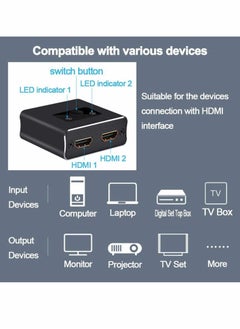 Y&D HDMI Switch, 2.0 Splitter 2 x 1/1 2. No External Power Required Aluminum Alloy 60Hz Support 4K 3D HD 1080P for Xbox PS4 Roku HDTV, Switcher Input 1 Output  - Image 4