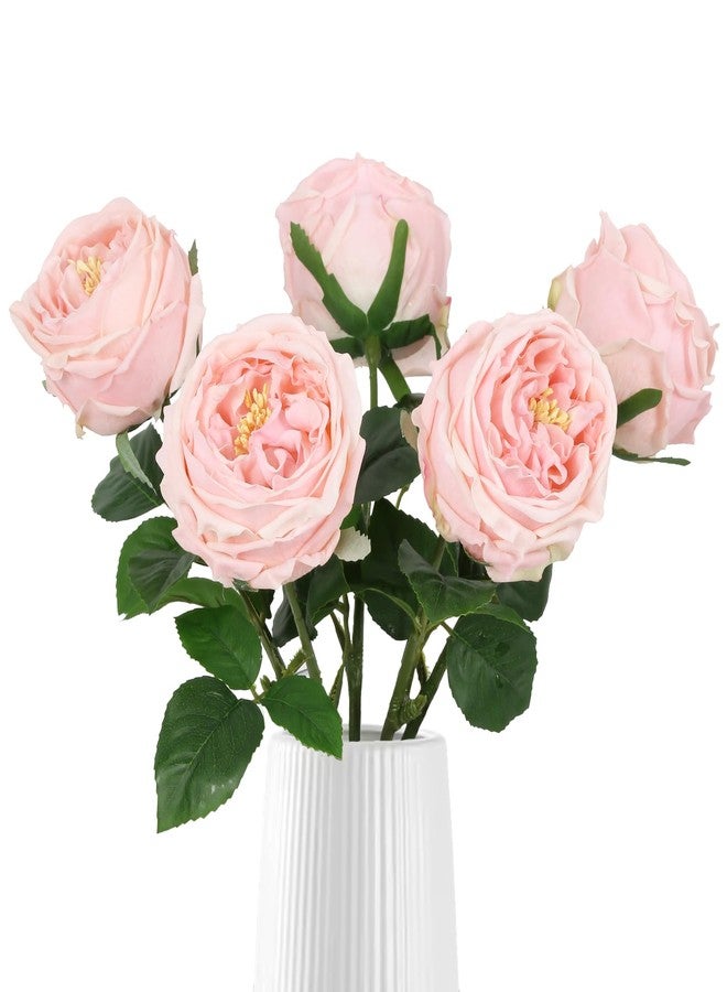 IPOPU Real Touch Rose Artificial Flowers 5PCS Faux Pink Peonies Realistic Roses with Stem for Wedding Bouquet Party Home Decor (Pink) - Image 1