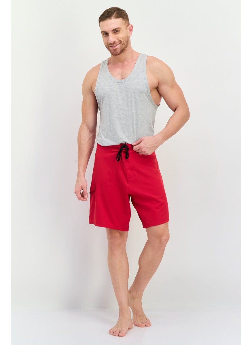 Burnside - Men Drawstring Board Shorts, Red - Image 1