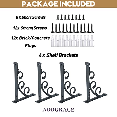 AddGrace Decorative Shelf Brackets L Shape 6 inch Black Wall Mounted Shelf Bracket with Screws (Black) 6inch - Image 2