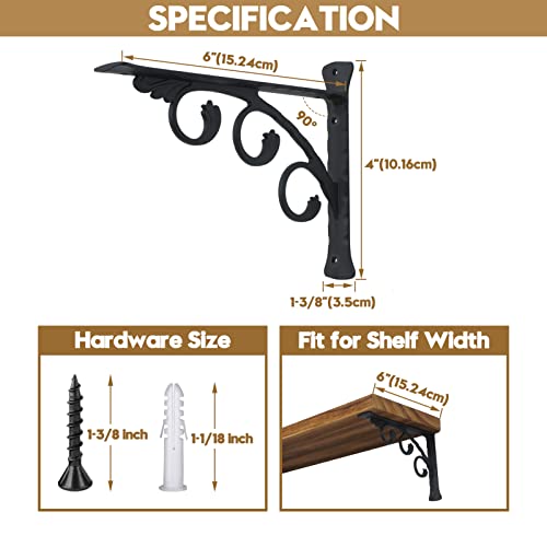 AddGrace Decorative Shelf Brackets L Shape 6 inch Black Wall Mounted Shelf Bracket with Screws (Black) 6inch - Image 4
