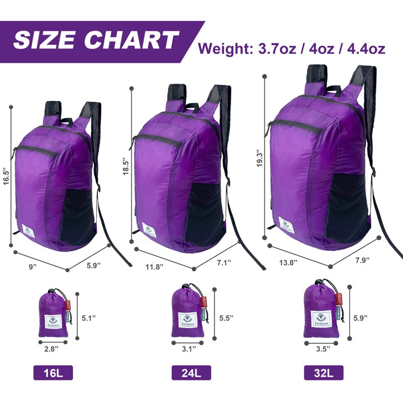 4Monster Hiking Daypack,Water Resistant Lightweight Packable Backpack for Travel Camping Outdoor (Purple, 24L) - Image 3