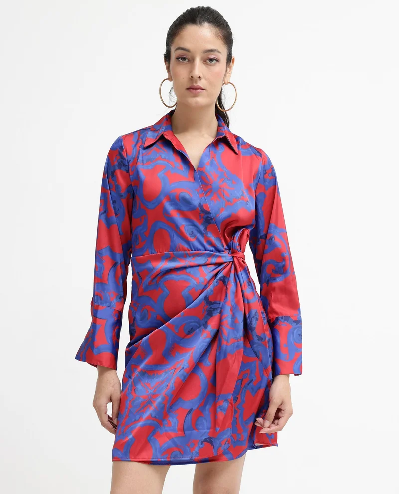 Rareism Women's Print Wrap Mini Dress