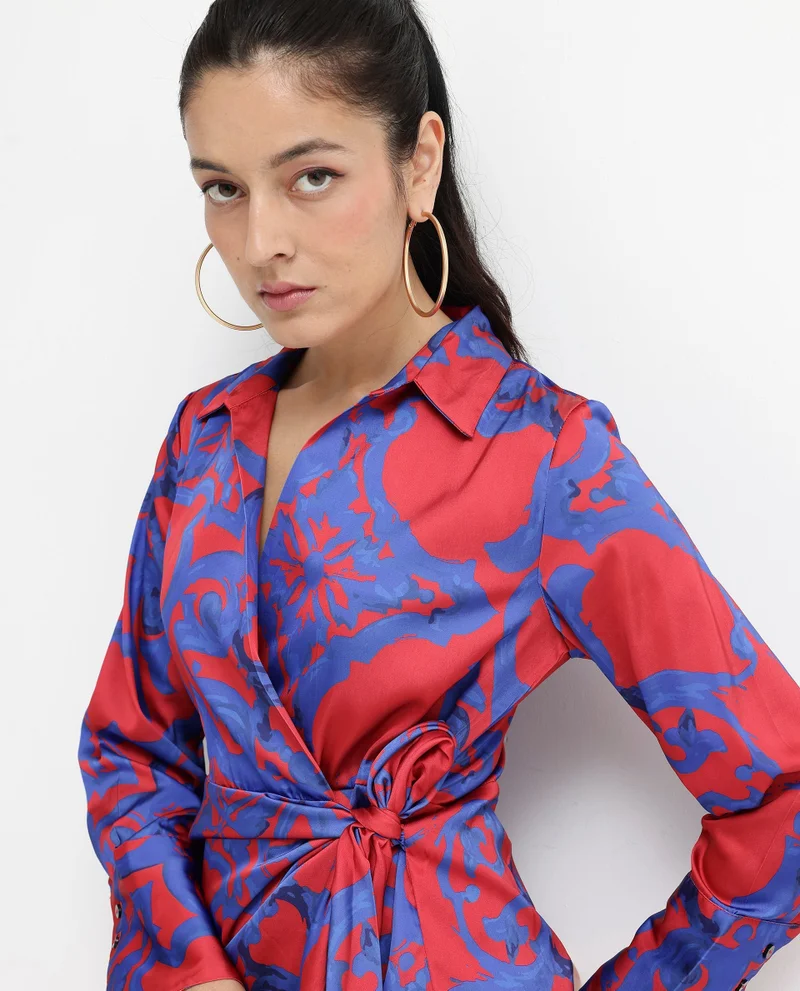 Rareism Women's Print Wrap Mini Dress