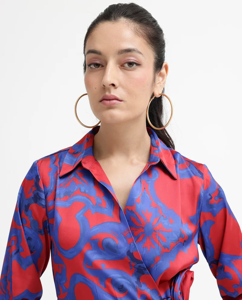 Rareism Women's Print Wrap Mini Dress