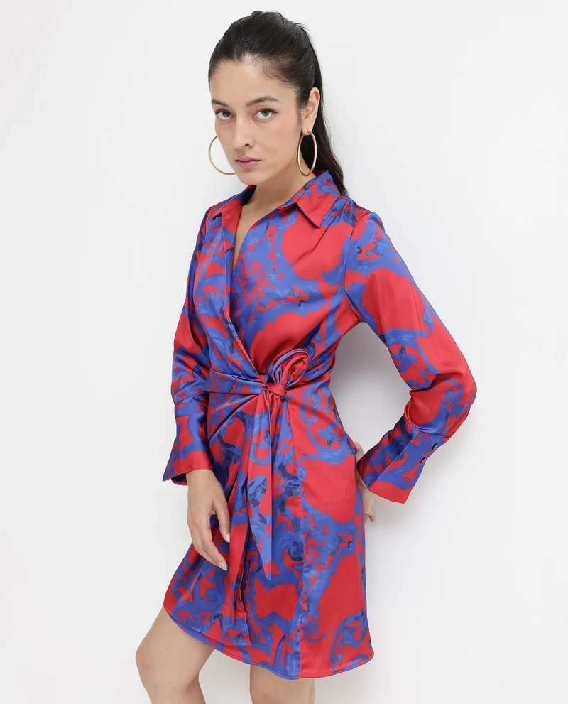 Rareism Women's Print Wrap Mini Dress