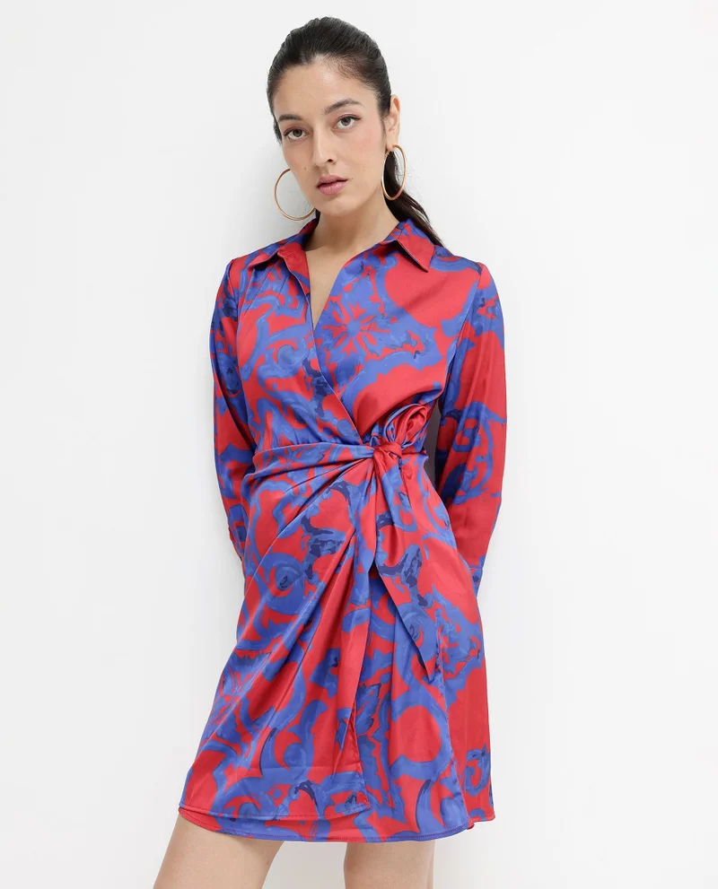 Rareism Women's Print Wrap Mini Dress
