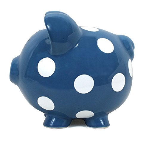 Child to Cherish Ceramic Polka Dot Piggy Bank, Dark Blue - Image 5