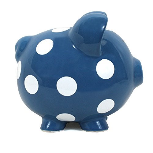 Child to Cherish Ceramic Polka Dot Piggy Bank, Dark Blue - Image 4