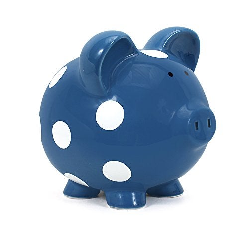 Child to Cherish Ceramic Polka Dot Piggy Bank, Dark Blue - Image 1