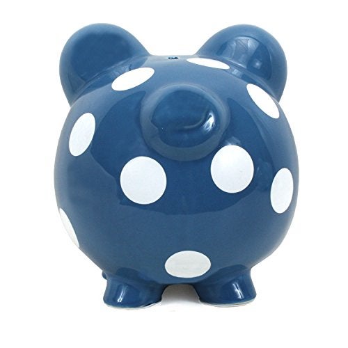 Child to Cherish Ceramic Polka Dot Piggy Bank, Dark Blue - Image 2