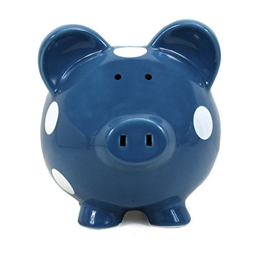 Child to Cherish Ceramic Polka Dot Piggy Bank, Dark Blue - Image 3