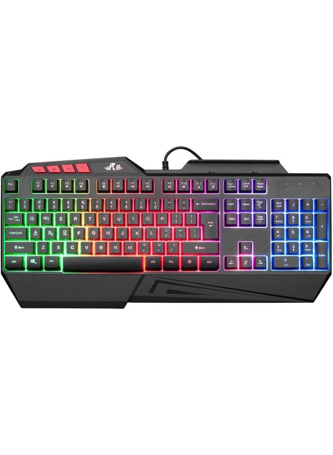 RII RK202 RGB Gaming Keyboard Multiple Color Rainbow LED Backlit USB Wired Gaming Keyboard with Wrist Rest for Windows & Mac PC Gamers (Black) - Image 1