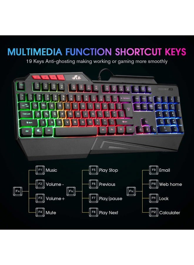 RII RK202 RGB Gaming Keyboard Multiple Color Rainbow LED Backlit USB Wired Gaming Keyboard with Wrist Rest for Windows & Mac PC Gamers (Black) - Image 4