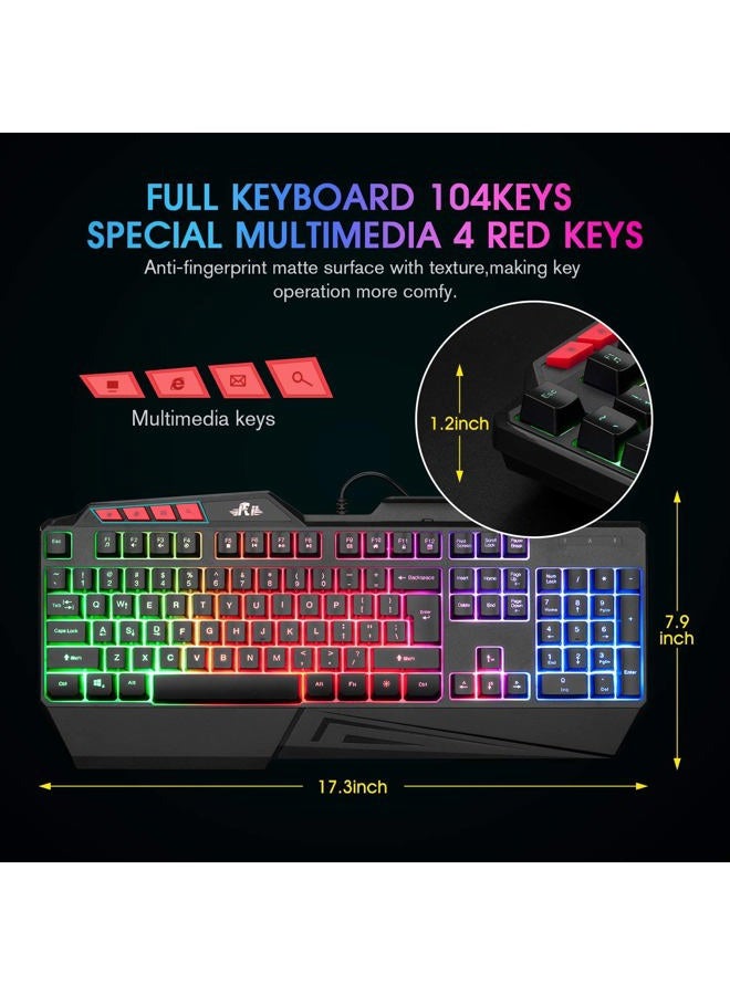 RII RK202 RGB Gaming Keyboard Multiple Color Rainbow LED Backlit USB Wired Gaming Keyboard with Wrist Rest for Windows & Mac PC Gamers (Black) - Image 5