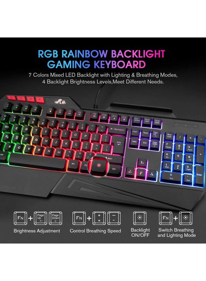RII RK202 RGB Gaming Keyboard Multiple Color Rainbow LED Backlit USB Wired Gaming Keyboard with Wrist Rest for Windows & Mac PC Gamers (Black) - Image 3