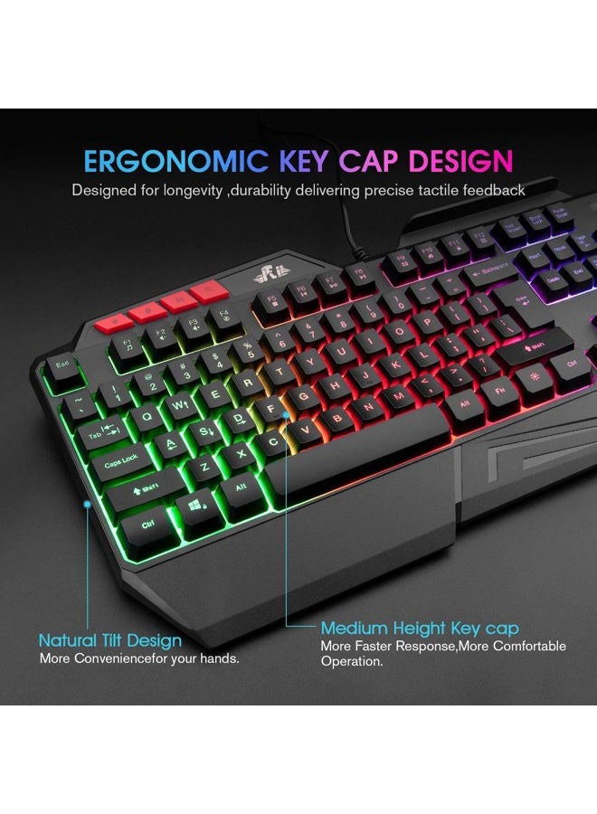 RII RK202 RGB Gaming Keyboard Multiple Color Rainbow LED Backlit USB Wired Gaming Keyboard with Wrist Rest for Windows & Mac PC Gamers (Black) - Image 2