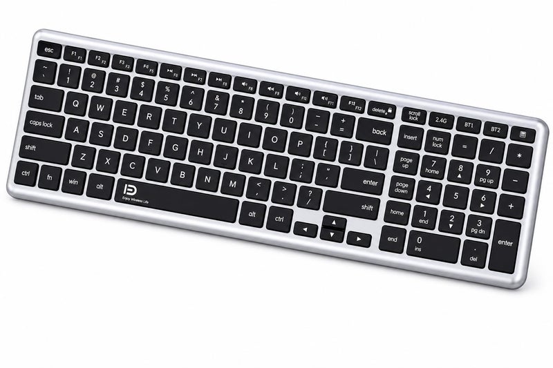 FD K602T Dual Mode Wireless Bluetooth Keyboard – 2.4GHz & Bluetooth 5.0/3.0, Multi-Device Support, Ultra Slim Full-Size Keyboard with Numeric Keypad (Black)