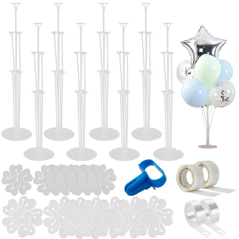 Jiesky 8 Sets 28 Inch Balloon Stand Kits, Balloon Sticks with Base For Table Floor Graduation Baby Shower Happy Birthday Engagement Fiesta Party Decorations Class - Image 1