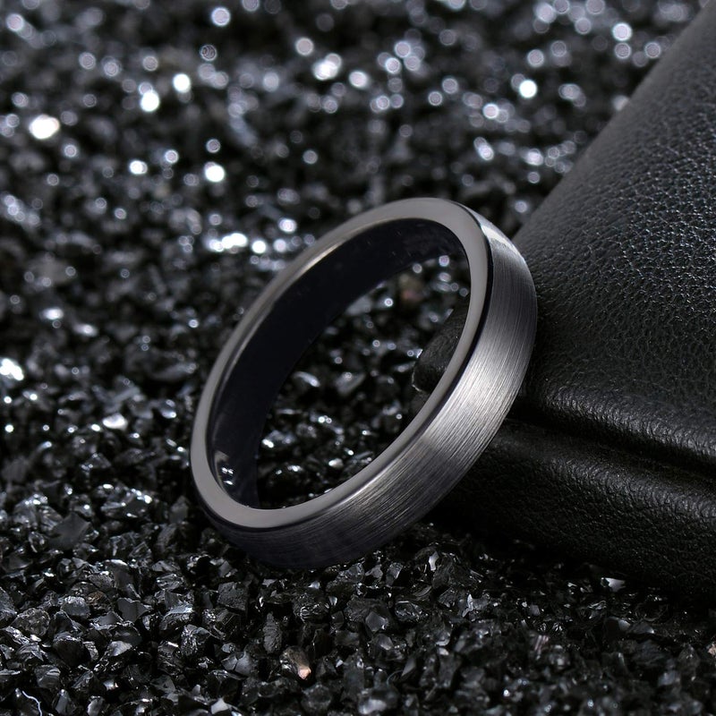 TRUMIUM خواتم تنگستن TRUMIUM 4 مم للرجال والنساء لخواتم الخطوبة والزفاف بتشطيب أسود مريح مقاس 4 - Image 3