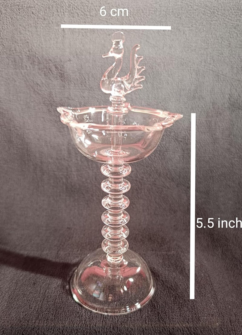 Elegant Peacock Ring Glass Samai Traditional Oil lamp Nilavilakku Diya Kuthu Samai Samay Diya Diyas for PoojaAuspicious ocassions Religious and Spiritual Items Gift Items Height 55 inch - Image 4