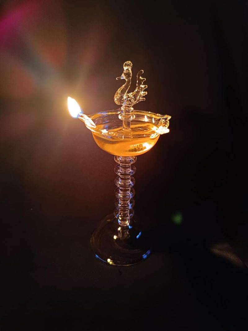 Elegant Peacock Ring Glass Samai Traditional Oil lamp Nilavilakku Diya Kuthu Samai Samay Diya Diyas for PoojaAuspicious ocassions Religious and Spiritual Items Gift Items Height 55 inch - Image 1