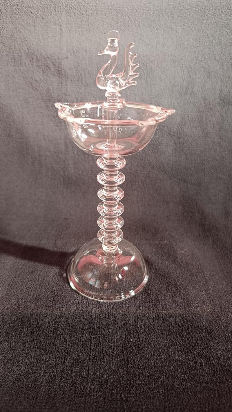 Elegant Peacock Ring Glass Samai Traditional Oil lamp Nilavilakku Diya Kuthu Samai Samay Diya Diyas for PoojaAuspicious ocassions Religious and Spiritual Items Gift Items Height 55 inch - Image 3