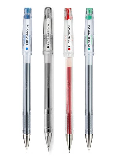 4-Piece G-Tec Ultra Fine Roller Pen 0.4mm Tip Multicolour