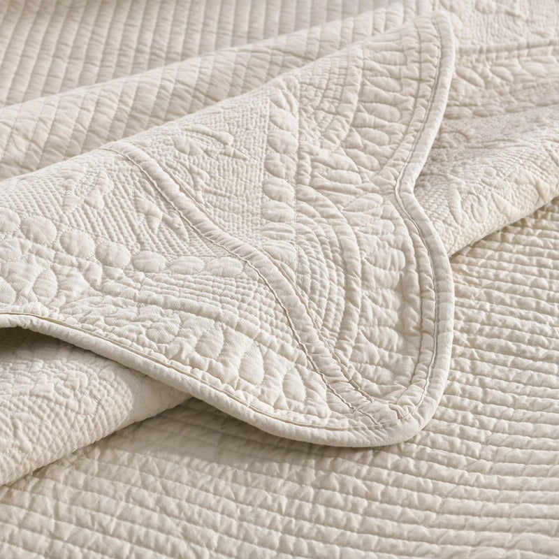 MarCielo 3-Piece 100% Cotton Oversized Bedspread Lightweight Quilt Coverlet Embroidery Farmhouse Bedding Set (TG Light Yellow Beige, Oversized King (118"x106")) - Image 2
